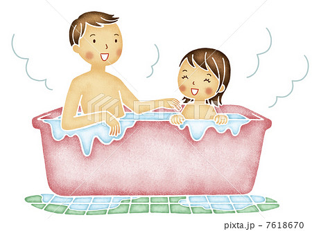 お風呂に入る父と娘のイラスト素材