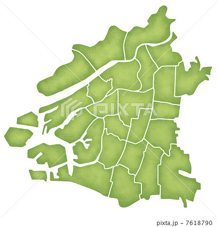 大阪市の境界線入り地図のイラスト素材