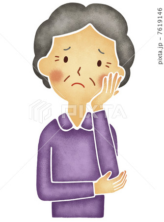 悩むおばあさんのイラスト素材