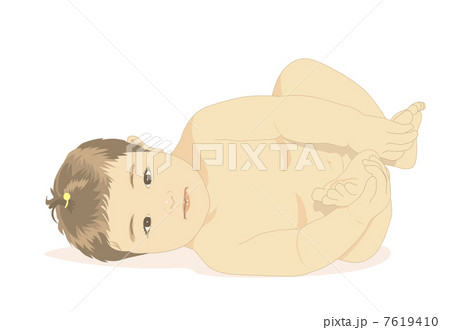 裸で横になる赤ちゃんのイラスト素材