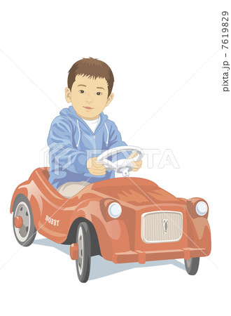 ミニカーに乗っている子供のイラスト素材