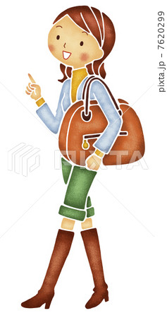 鞄を持って指を指す女性 7620299