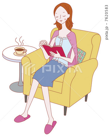 ソファーで読書をする女性のイラスト素材 765