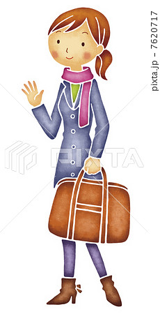 鞄を持って手を振る女性のイラスト素材