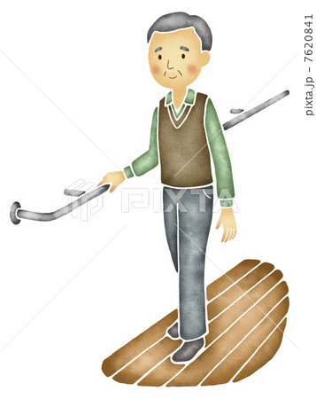 手すりにつかまって歩く老人のイラスト素材