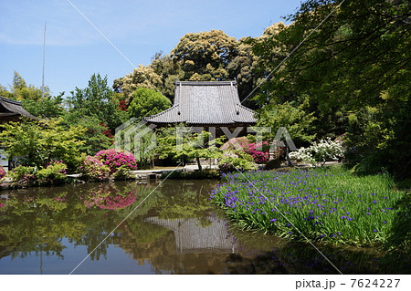 長岳寺　本堂　放生池 7624227