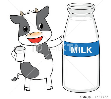 牛乳瓶と牛のイラスト素材