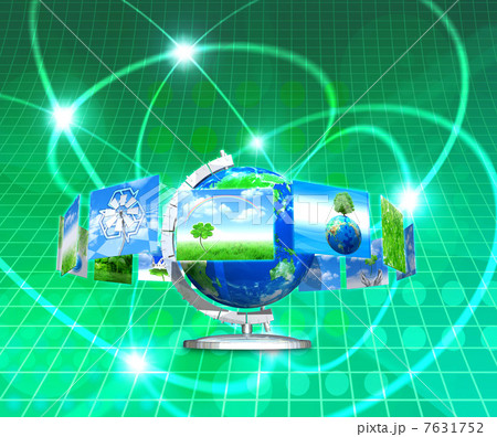 地球儀を取り囲むエコなボードの展示 7631752