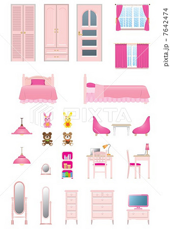 女の子の部屋 家具のイラスト素材