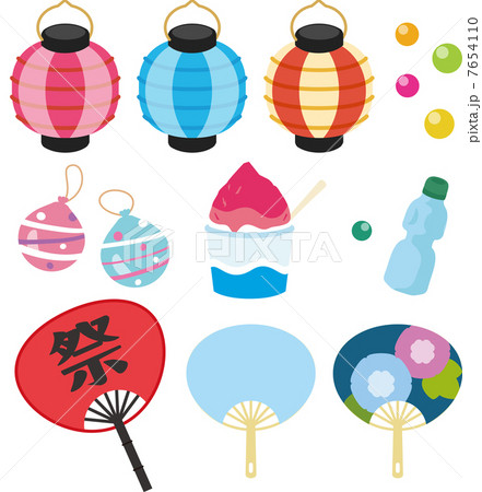 日本のお祭りの小物のイラスト素材