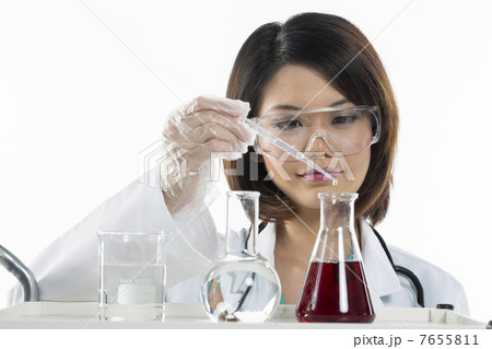 Woman scientist analyzing a solution. Woman scientist analyzing a solution. 7655811