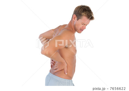 Topless man suffering from back pain 7656622