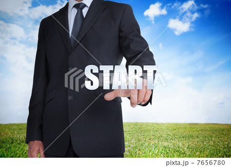 Businessman selecting start word Businessman selecting start word 7656780