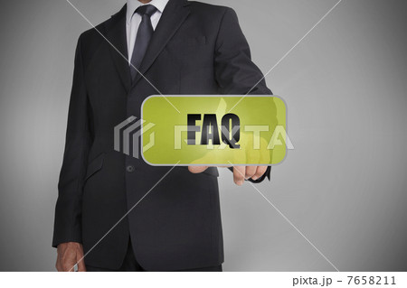 Businessman selecting green tag with the word faq written on it Businessman selecting green tag with the word faq written on it 7658211