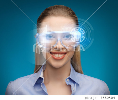 businesswoman with digital glasses businesswoman with digital glasses 7660504