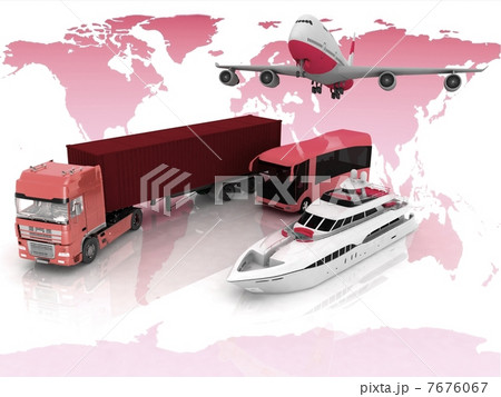 types of transport on a background map of the world 7676067
