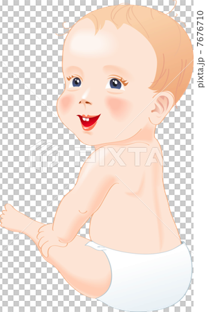 Baby in diapers smiling 7676710