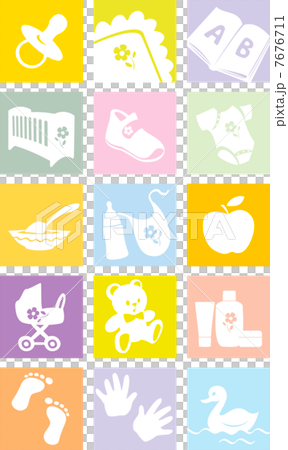 Icon set - baby shopping, clothes, shoes,toys, feeding 7676711