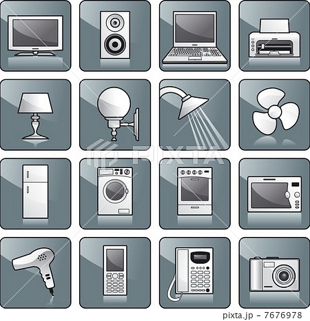 Icon set - home equipment, appliances. TV, stereo, computer 7676978