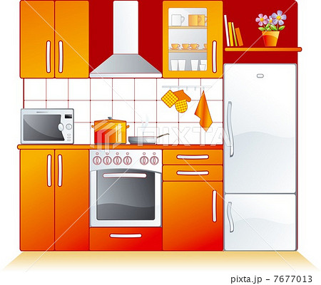 Modern kitchen fittings - furniture and appliances. Vector 7677013