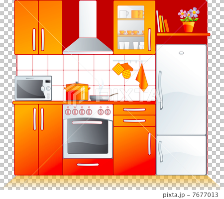 Modern kitchen fittings - furniture and appliances. Vector 7677013