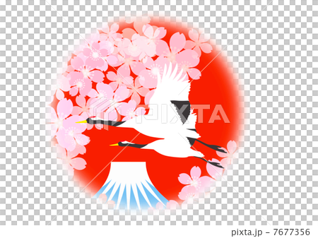 Crane and cherry blossoms and Mt. Fuji Crane and cherry blossoms and Mt. Fuji 7677356