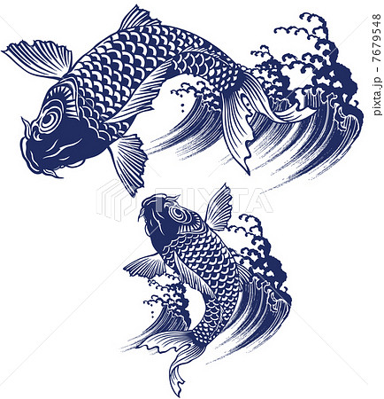 日本画調の鯉のイラスト素材