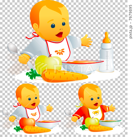 Baby nutrition, solid food, milk. Illustration vector 7679895