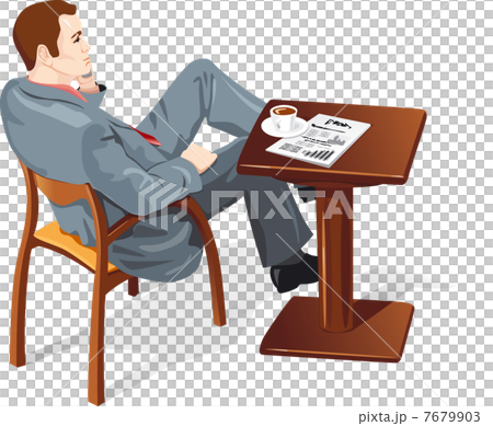 Businessman with cell phone. Coffee, newspaper. Vector 7679903