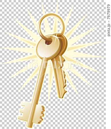 Gold home keys, realty, security. Vector 7679979
