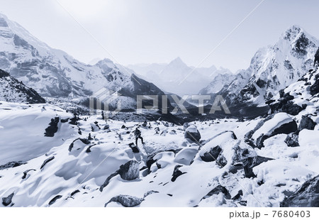 Mountaineer climbing in the Himalaya mountains 7680403
