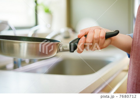 フライパンを持つ主婦 7680712