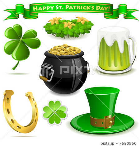 Saint Patrick’s Day symbols vector set  isolated on white. 7680960