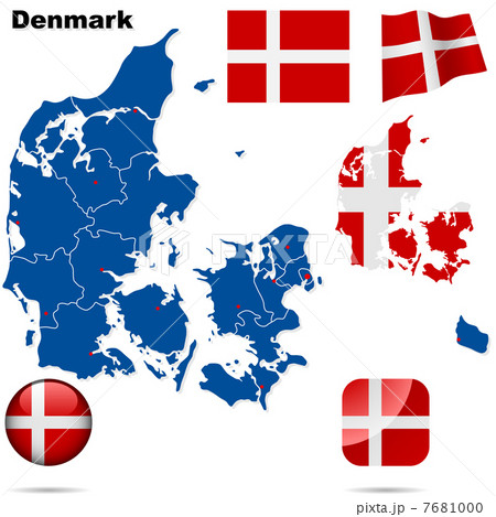 Denmark vector set. Detailed country shape with region borders, 7681000