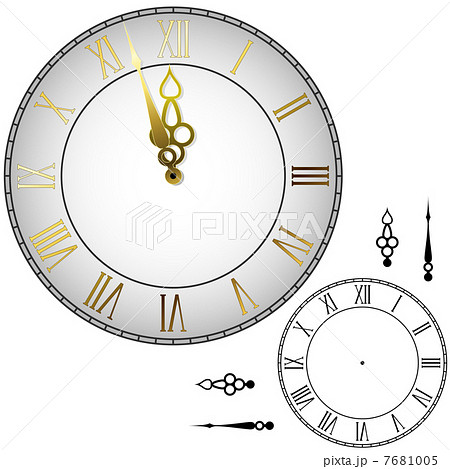 Old-fashioned wall clock with hands about midnight with black an Old-fashioned wall clock with hands about midnight with black an 7681005