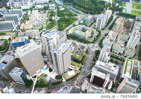 空からみた都会の風景の写真素材