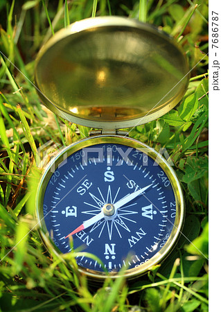 Golden compass on green grass 7686787
