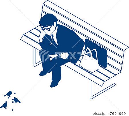 公園のベンチに座るビジネスマンのイラスト素材