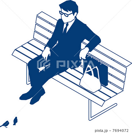 公園のベンチに座るビジネスマンのイラスト素材