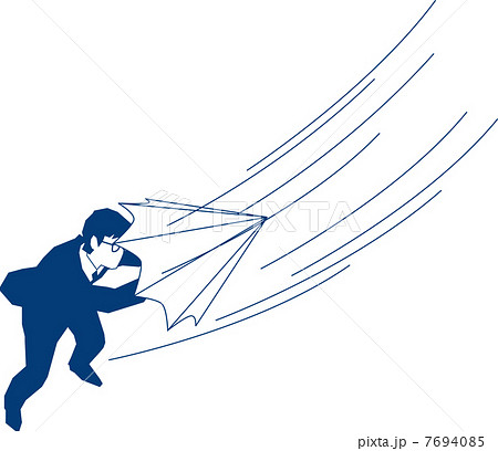 強風に傘で抗うビジネスマンのイラスト素材