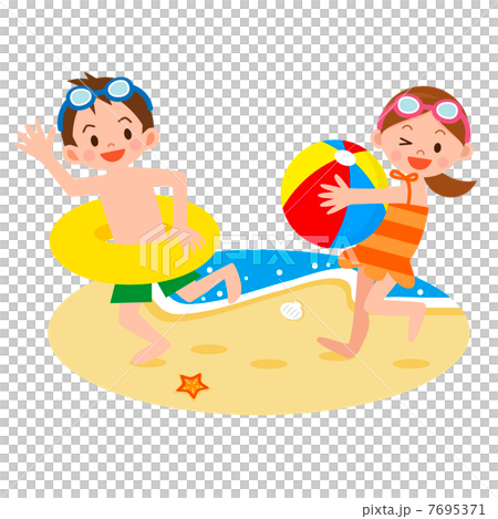 孩子們在沙灘上玩 7695371