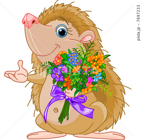 Cute little Hedgehog giving a bouquet Cute little Hedgehog giving a bouquet 7697233