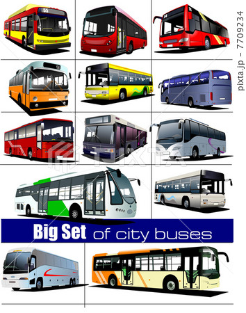 Big set of city buses. Coach. Vector illustration 7709234