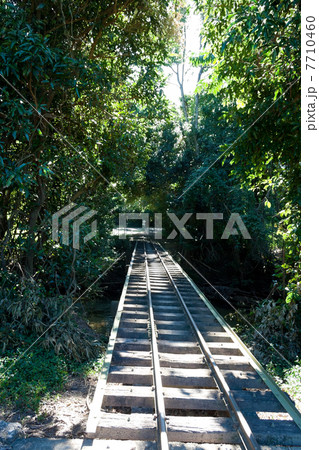 オーストラリア・ケアンズ、小川を越えるトロッコのレールと橋 7710460