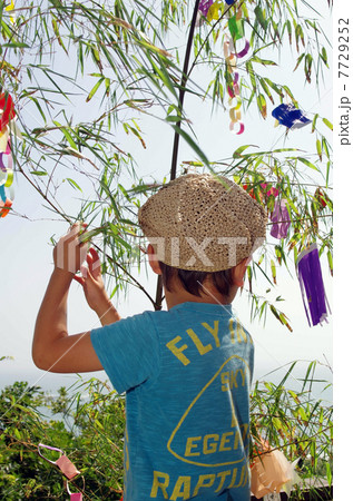 七夕の笹飾りと子供 七夕の笹飾りと子供 7729252