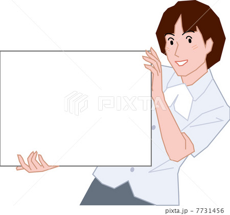 笑顔でボードを見せる２０代OL 7731456