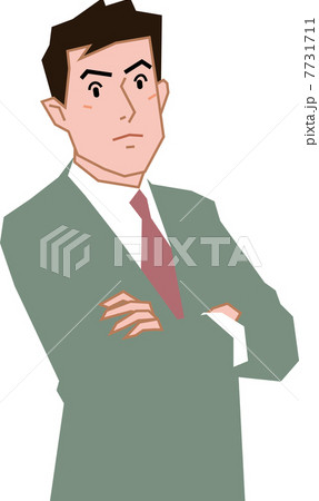 険しい顔で腕組みする３０代サラリーマンのイラスト素材