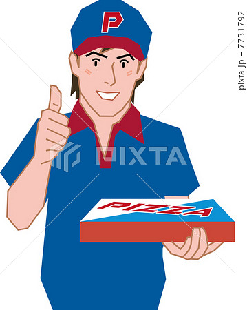笑顔で親指を立てるピザの配達員のイラスト素材
