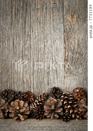 Wood background with pine cones 7733194