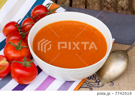 Spanish gazpacho with tomatoes close up 7742019